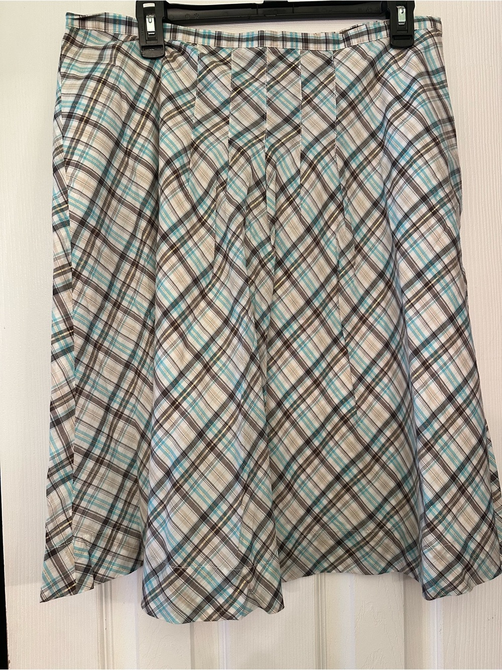 New York & Company Plaid Circle Skirt - Blue & Brown